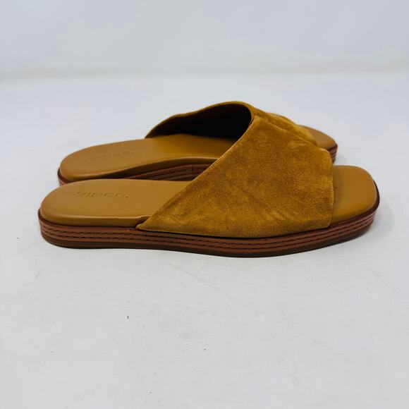 Vince Mustard Suede Platform Slide Sandals Minimalist Modern Summer Shoes Size 6 - Picture 7 of 12